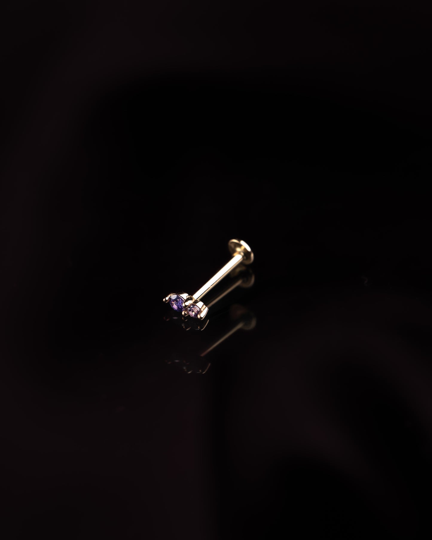 -LABRET ORO SOLIDO ENGASTE DOBLE SWA VIOLETA