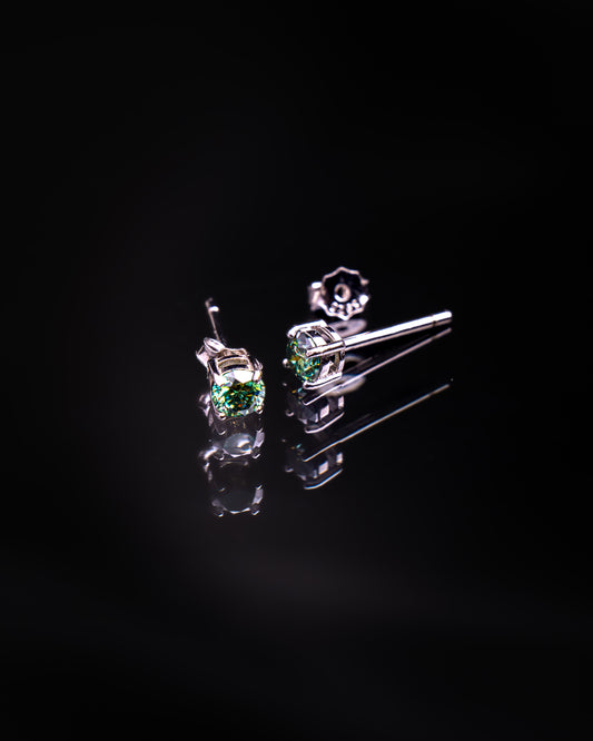 PENDIENTES PLATA LEY 925 ORO BLANCO 18K MOISSANITA VERDE 4MM