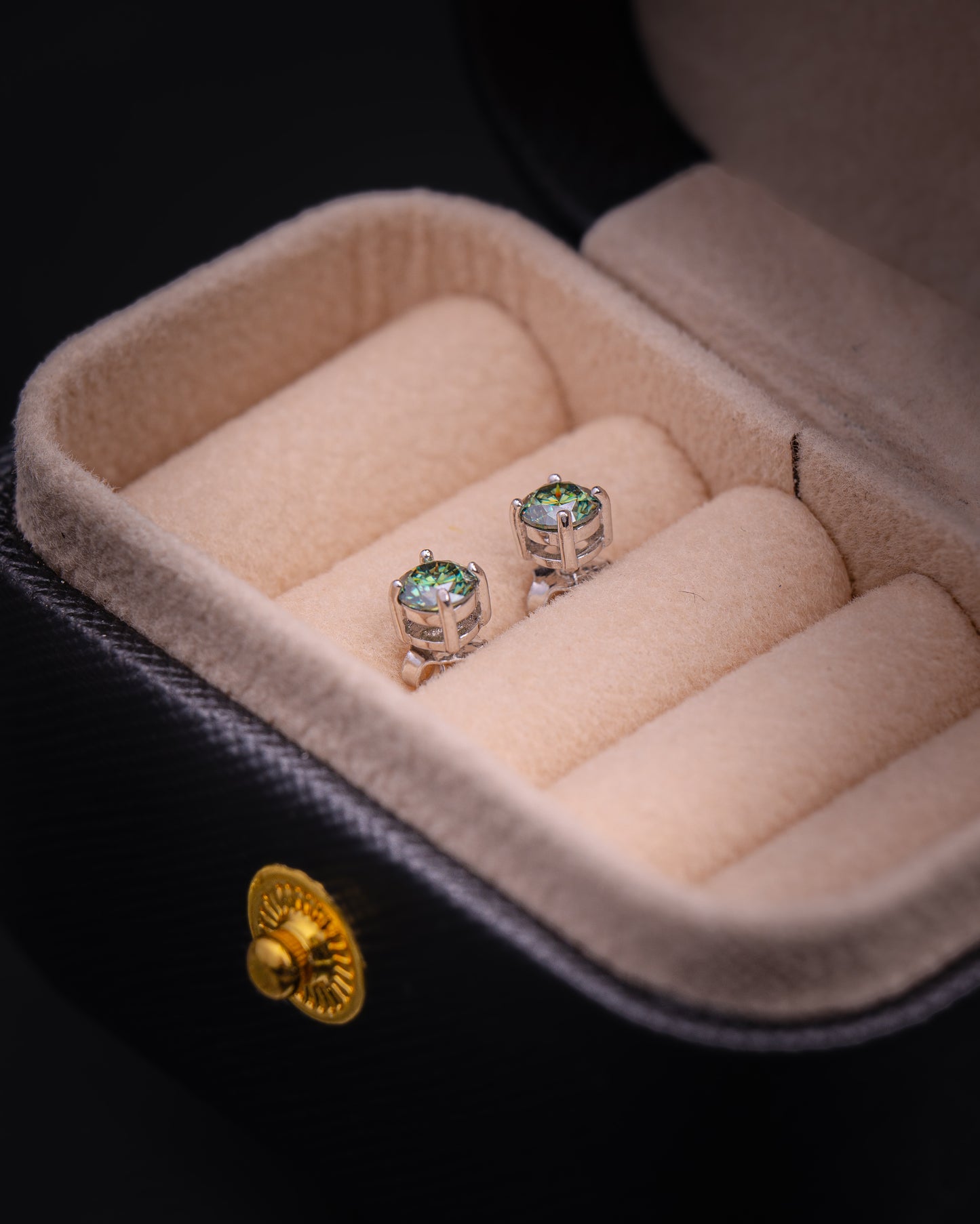 PENDIENTES PLATA LEY 925 ORO BLANCO 18K MOISSANITA VERDE 4MM