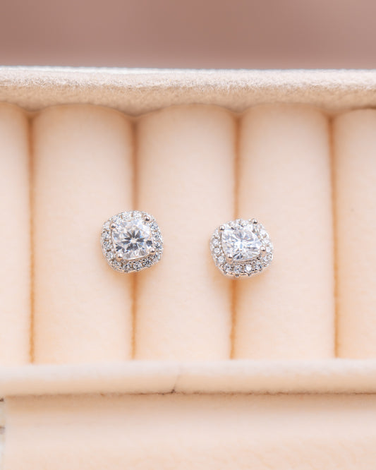 PENDIENTES PLATA LEY 925 MOISSANITA CORTE CUADRADO 0.80CTW